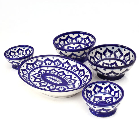 Blue Pottery Medallion Dining Collection - Elegant 3-Piece Serving Set