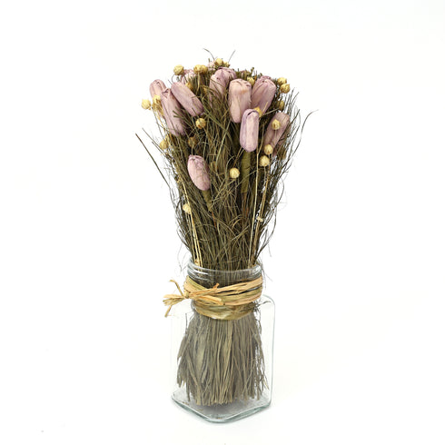 Handcrafted Sholapith Dried Flower Bouquet in Glass Jar – Arrangement for Rustic Home & Office Decor