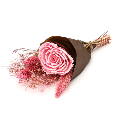 Mini Pink Rose Dried Flower Bouquet – 19g Lightweight Rustic Arrangement for Gift Hampers & Home Decor