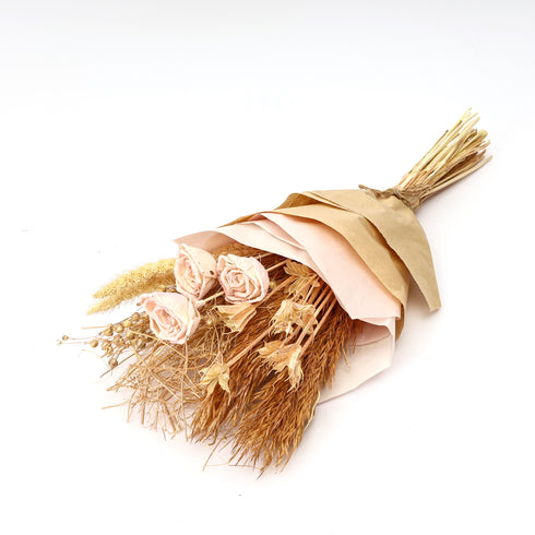 Handmade Dried Flower Bouquet with Pink Shola Flowers – Rustic Kraft Paper Wrap for Sustainable Home Decor & Thoughtful Gifting