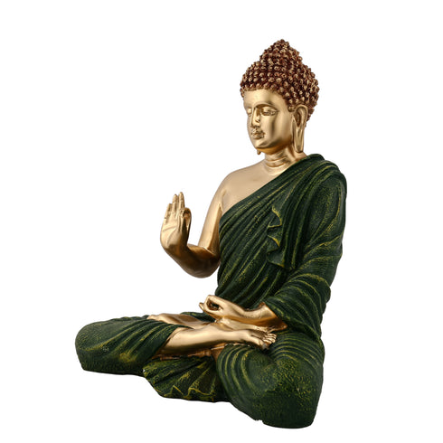 14-Inch Handcrafted Buddha Statue with Deep Green Robe - Statue for Meditation and Home Decor