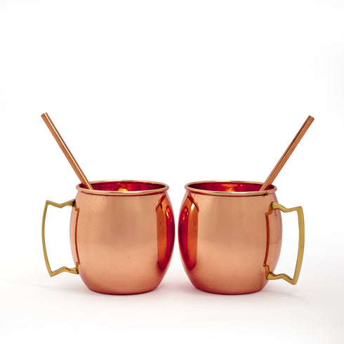 Classic Moscow Mule Copper Mugs | Set of 2 with Pure Copper Straws