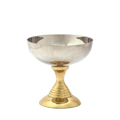 Handcrafted Silver Bowl with Brass Pedestal | Elegant Ceremonial Chalice