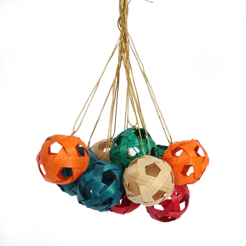 Multi Colour Sphere Shaped Premium Handmade Bamboo Hanging Ornament - Festive Decor Item