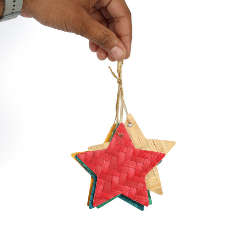 Multi Colour Star Shaped Bamboo hanging ornament - Festive Decor Item
