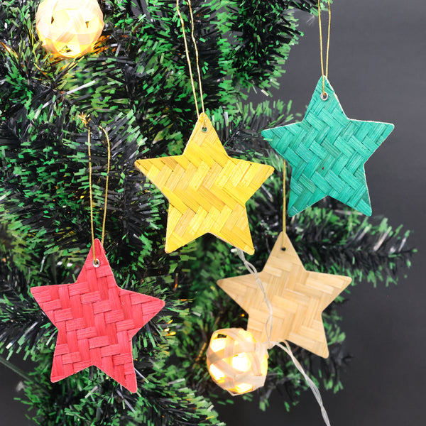 Multi Colour Star Shaped Bamboo hanging ornament - Festive Decor Item