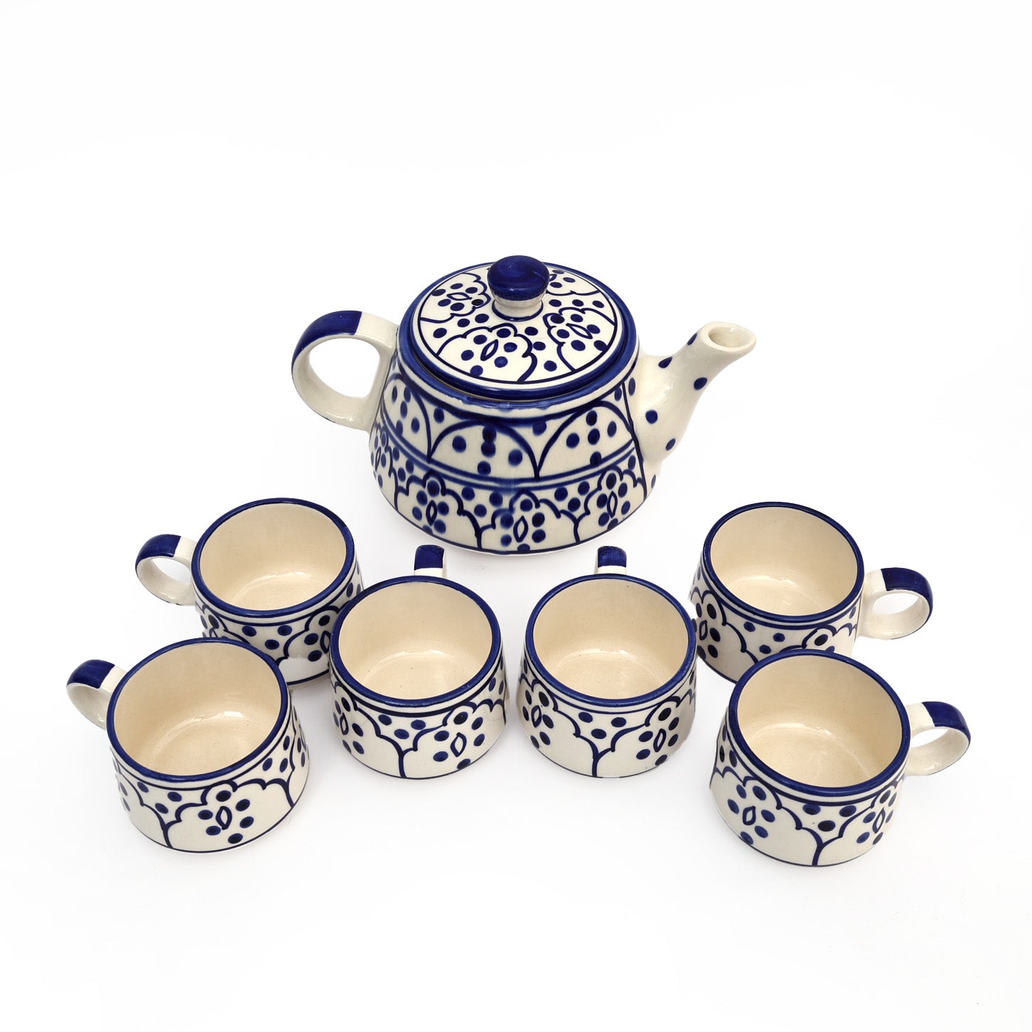 Indigo colour Mugal Teapot Cup set (1 Kettle and 6 cups)