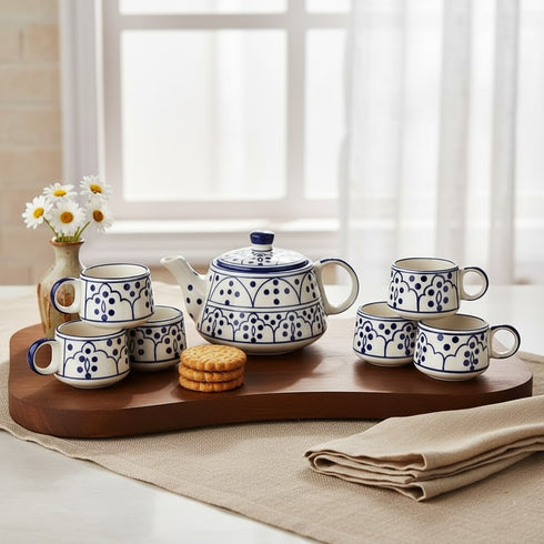 Indigo colour Mugal Teapot Cup set (1 Kettle and 6 cups)