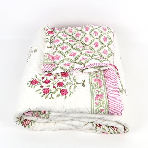 Ivory Blossom Mulmul Cotton Handmade Razai – Hand Block Print