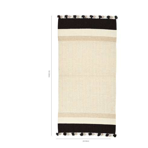 Ivory and Black Handwoven Jawaja Durrie—Stripe Pattern