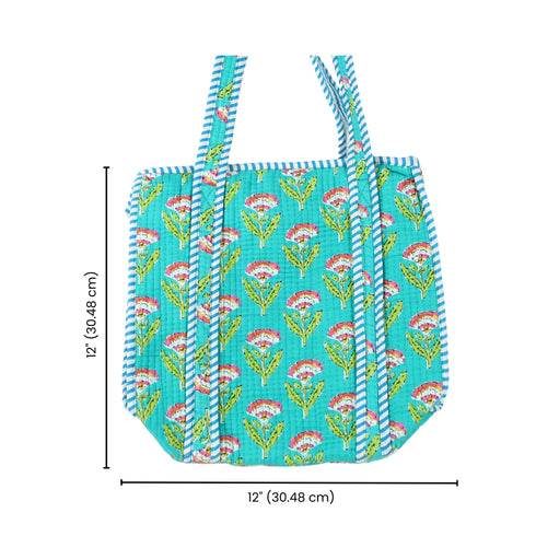 Jade Garden Green Floral Pattern Tote Bag – Hand Block Print
