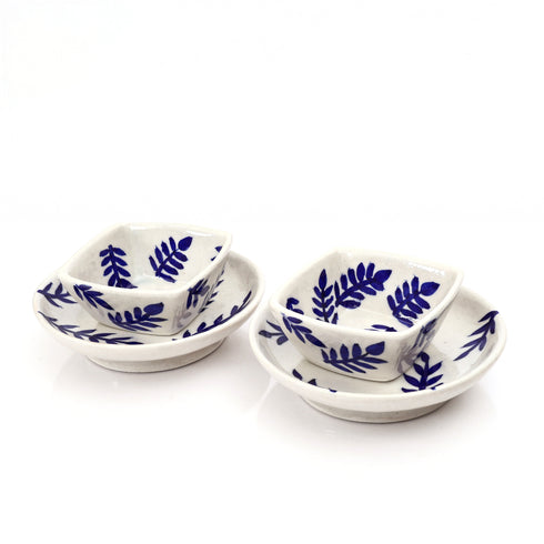 Jaipur Blue Pottery Bowl & Plate Set – Indigo Leaf Design