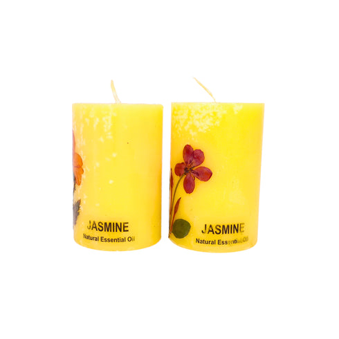 Jasmine Scented Eco-friendly Soy Wax Pillar Candles-Set of 2