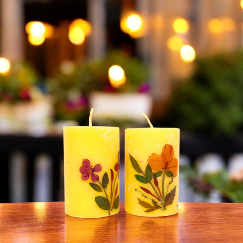 Jasmine Scented Eco-friendly Soy Wax Pillar Candles-Set of 2