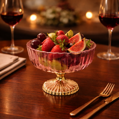 Pink Decorative Glass Fruit Bowl – Elegant Centerpiece for Dining and Home Decor
