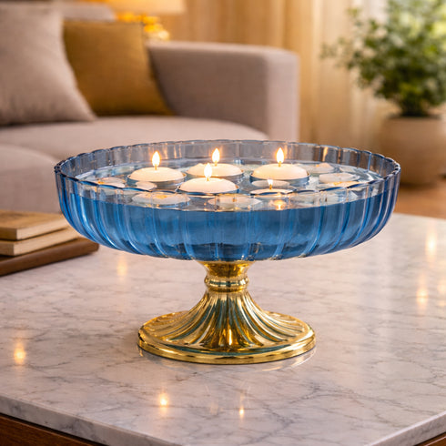 Blue Decorative Glass Fruit Bowl – Elegant Centerpiece for Dining and Home Decor