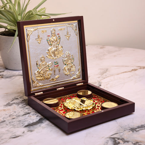 Lakshmi, Saraswati, Ganesha Premium Pooja Gift Box/Pooja Peti