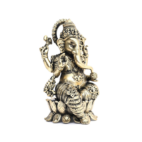 Large-sized Brass Ganesha idol on Lotus Pedestal