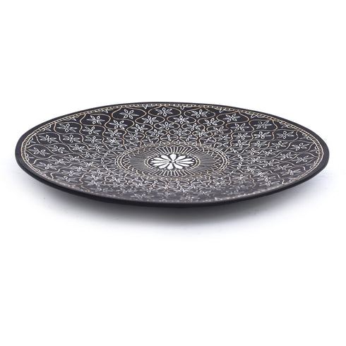 Large Bidri Art Decorative Plate - Silver & Gold inlay work