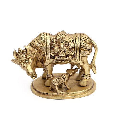 Large Brass Handcrafted Kamdhenu Cow and Calf