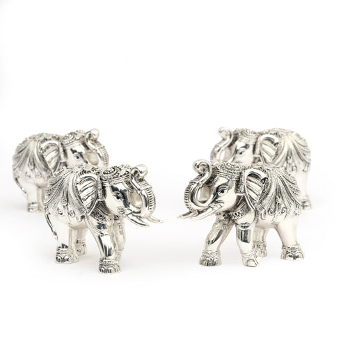 Large Intricately Handcrafted Silver-Plated Gajraj – Table Accent Item