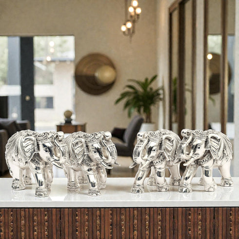 Large Intricately Handcrafted Silver-Plated Gajraj – Table Accent Item