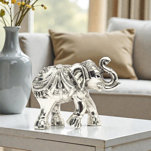 Large Intricately Handcrafted Silver-Plated Gajraj