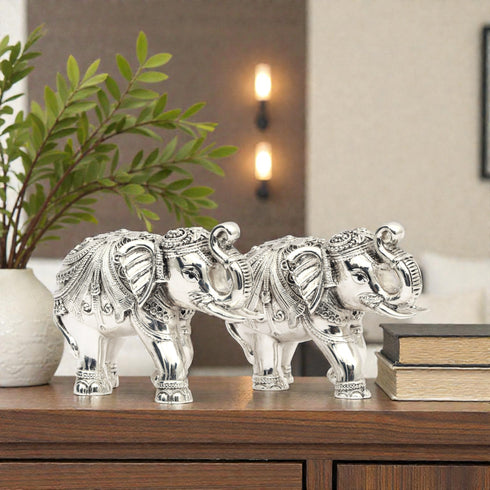 Large Intricately Handcrafted Silver-Plated Gajraj – Table Accent Item