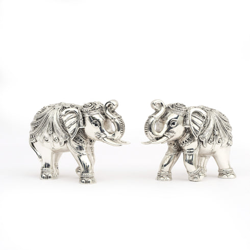 Large Intricately Handcrafted Silver-Plated Gajraj – Table Accent Item