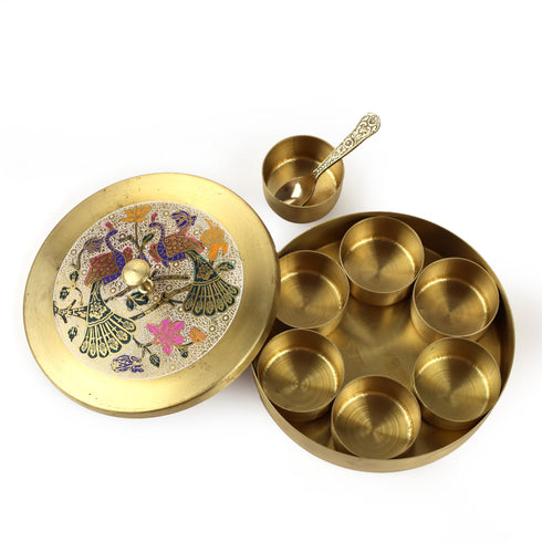 Large Twin Peacock Brass Spice Box