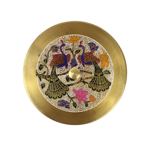 Large Twin Peacock Brass Spice Box