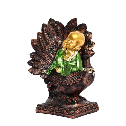 Laughing Buddha on a Peacock Showpiece for Home Décor