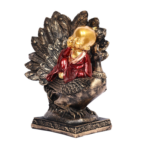 Laughing Buddha on a Peacock Showpiece for Home Décor