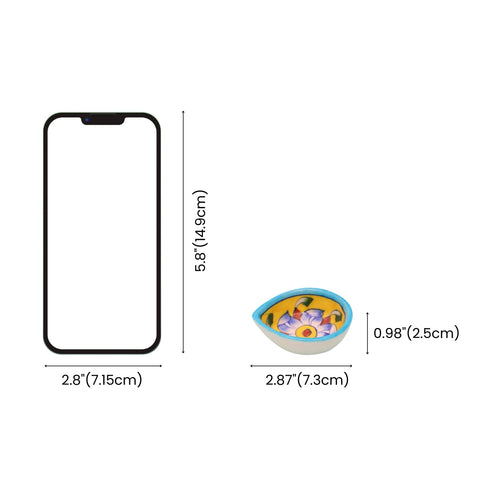 Leaf-Shaped Handcrafted Yellow & Turquoise Blue Pottery Diyas Set