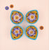 Leaf-Shaped Handcrafted Yellow & Turquoise Blue Pottery Diyas Set
