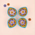Leaf-Shaped Handcrafted Yellow & Turquoise Blue Pottery Diyas Set