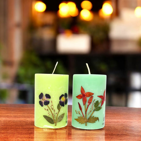Lemongrass and Ylang Ylang Scented Eco-friendly Soy Wax Pillar Candles-Set of 2