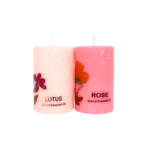 Lotus and Rose Scented Eco-friendly Soy Wax Pillar Candles-Set of 2