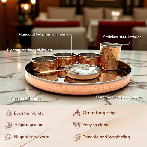 Luxurious Copper-Trimmed Thali Dining Set