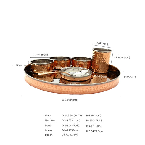 Luxurious Copper-Trimmed Thali Dining Set | 7-Piece Traditional Indian Dinnerware
