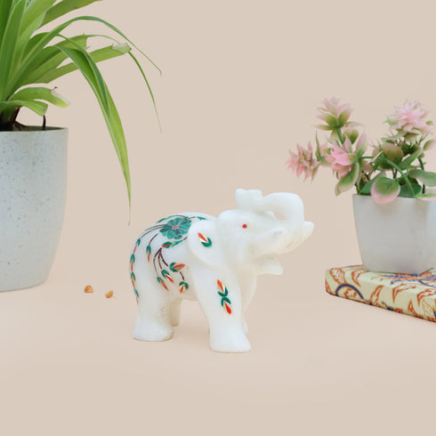 Marble Inlay Handcrafted Elephant (Green)