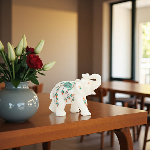 Marble Inlay Handcrafted Elephant (Green)– Pacchikari Stone Inlay Technique