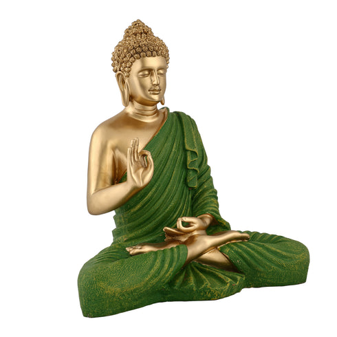 Meditating Buddha Statue – Handcrafted Polyresin Idol in Green & Gold for Home Decor, Vastu & Spiritual Gifting