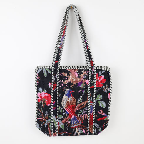 Midnight Paradise Quilted Tote Bag - Hand Block Print