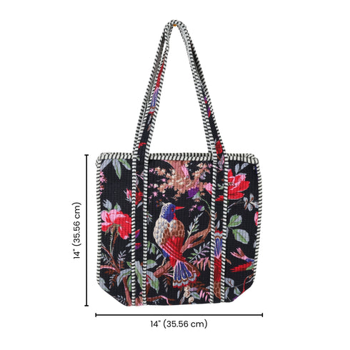 Midnight Paradise Quilted Tote Bag - Hand Block Print