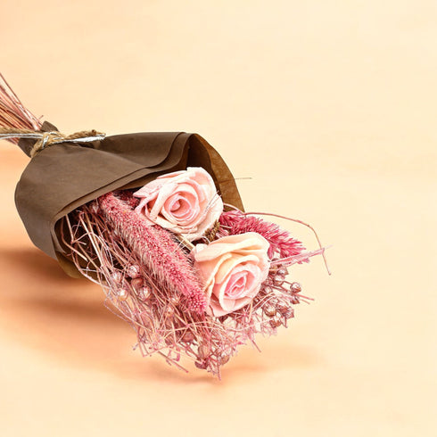Mini Blush Pink Shola Rose Dried Flower Bouquet – 21g Handcrafted Floral Gift for Rustic Decor & Hampers