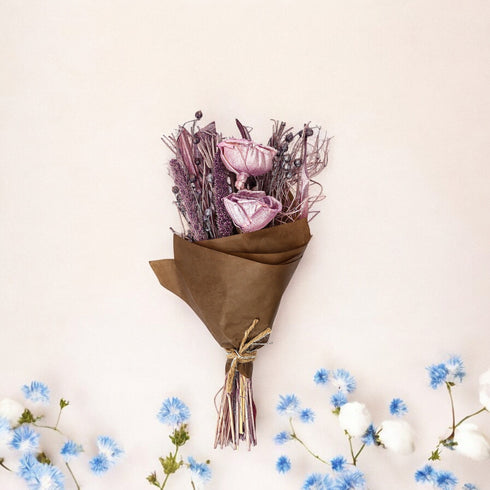 Mini Lavender Shola Rose Dried Flower Bouquet – 19.5g Rustic Handcrafted Arrangement for Gift Hampers & Tabletop Decor