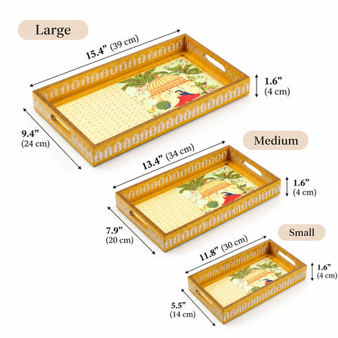Mughal-Inspired Wooden Tray Set of 3 - Diwali Gifting Item