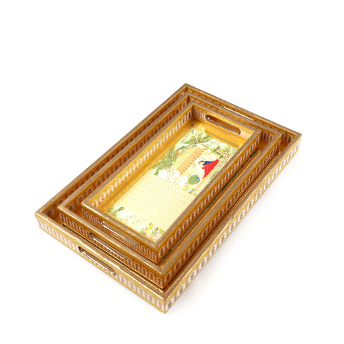 Mughal-Inspired Wooden Tray Set of 3 - Diwali Gifting Item