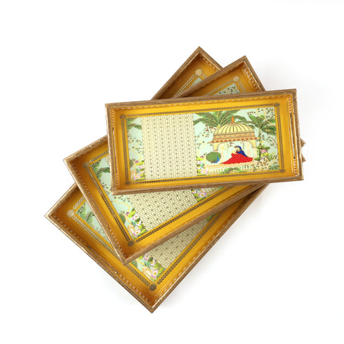 Mughal-Inspired Wooden Tray Set of 3 - Diwali Gifting Item